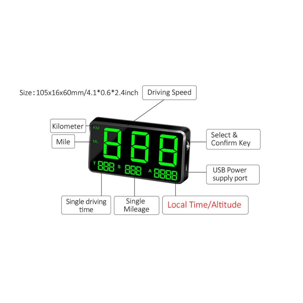 4.5inch Digital Car GPS MPH/KM/h HUD Display Speedometer Bike Motorcycle Car HUD Head-up Display Type Accessories