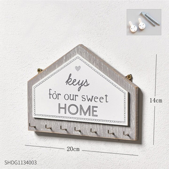 Minimalist Key And Mail Holder Wall Hooks Home Decoration Coat Hanger Nordic Hook Wall Wood House Shape Key Hanger Holder: Seven Hooks