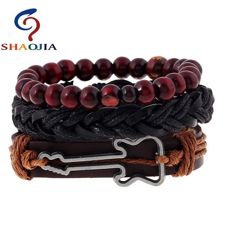 Leren armbanden sieraden heren modieuze jamaica armband verstelbare maat elastische kralen armband esdoornbladeren weven wikkelarmband: Tz025