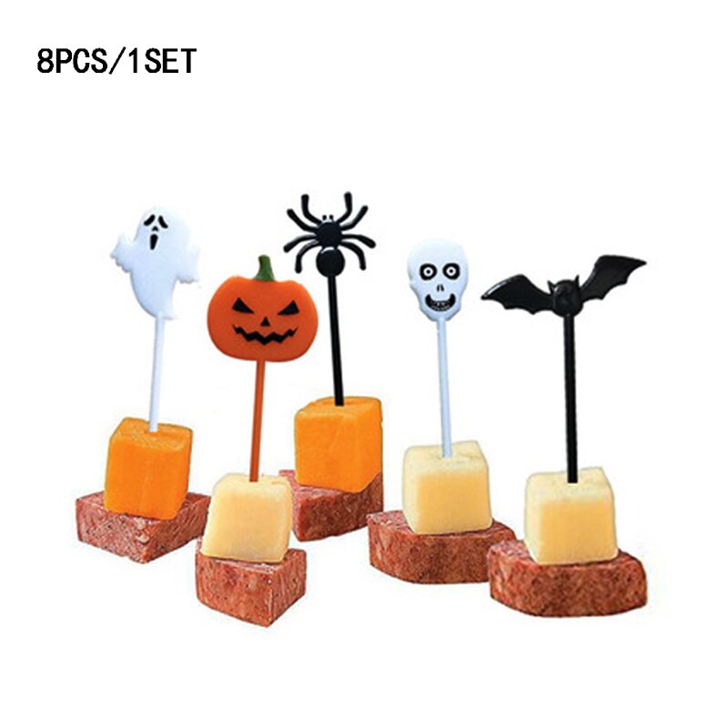 Halloween frukt liten gaffel bento dekorasjon gresskar flaggermus form dessert gaffel innleggskort kakevalg til fest kake dekorasjon