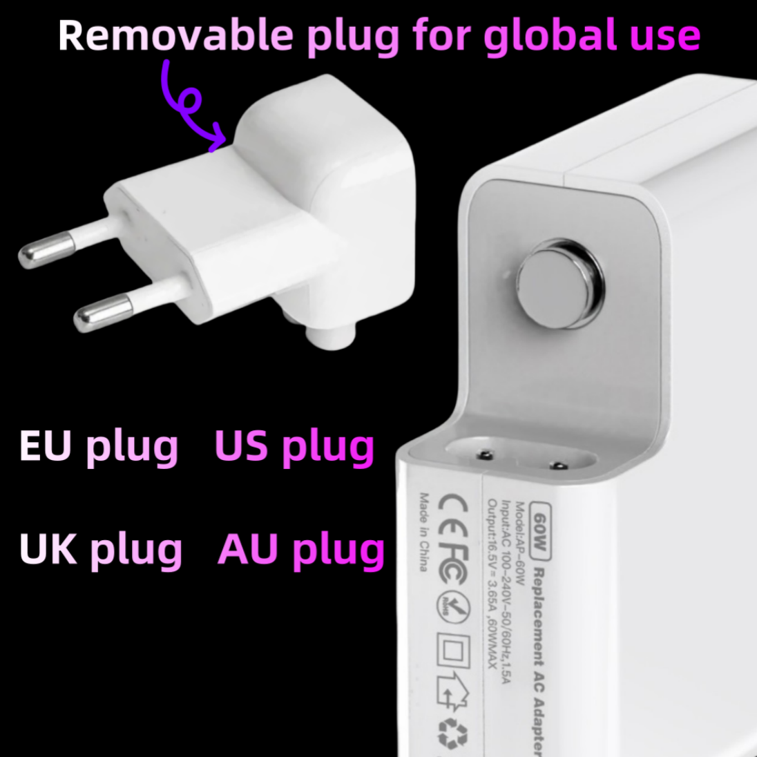 60W Magsafe 2 T Magnetic Charging Power Adapter for MacBook Air / Pro Series：A1502，A1425，A1435，Safe & Fast Charger Power Adapter