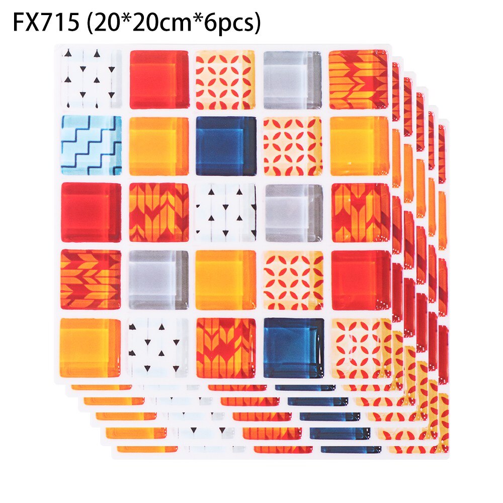6PCS/Set 20cm 3D Mosaic Floor Tiles Diagonal Wall Stickers Bathroom Kitchen Waist Line Decoration Art Mural Tile Wall Decals: 2