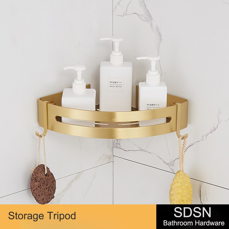 Juego de accesorios dorados para baño, toallero de aleación de aluminio de , trípode de almacenamiento de oro cepillado, estante cuadrado, juegos de accesorios para Baño: storage tripod