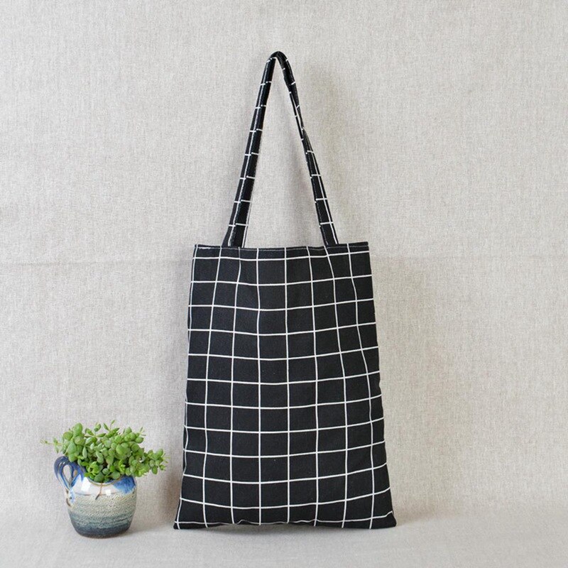 Canvas Draagtas Eco Boodschappentas Dagelijks Gebruik Opvouwbare Handtas Grote Plaid Canvas Tote Voor Vrouwen Vrouwelijke Shopper Bag Bolsa feminina: BK