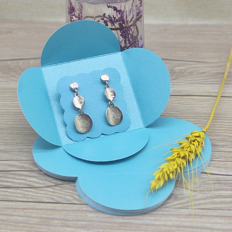 10pc wielokolorowy kwadratowy pudełko z biżuterią 6.5cm z wewnętrzną kartą kolczyka 5*5cm biały/różowy/fioletowy/kraft papierowe do biżeturii pudełko na kolczyki: LakeBlue / 10box 10card10ribbon