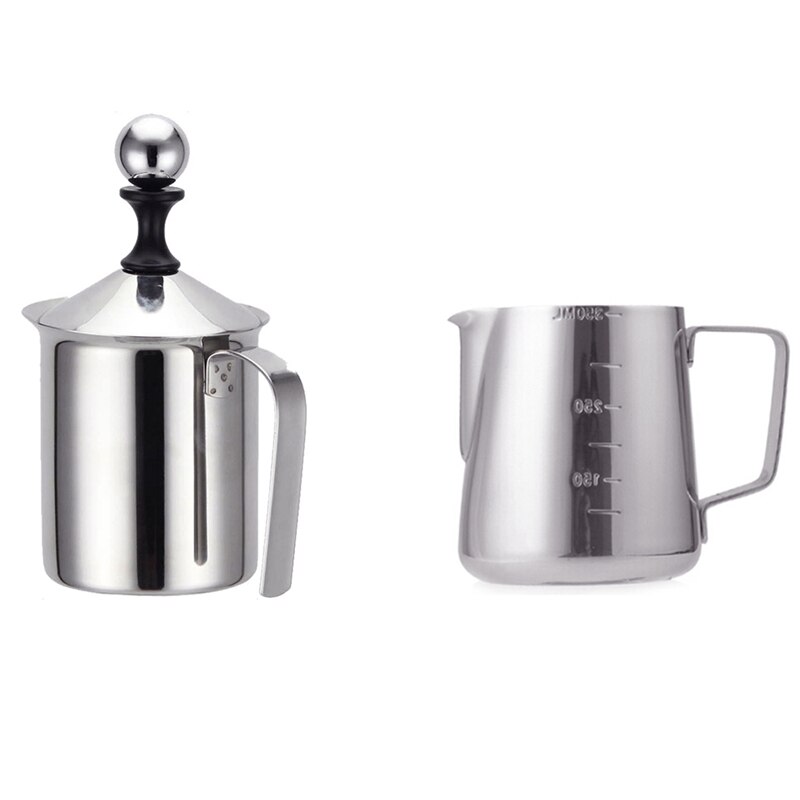 Manual Milk Frother Set 400Ml,Stainless Steel Double Mesh Milk Frothing Jug,Milk Creamer for Cappuccino & Fancy Coffee: Default Title