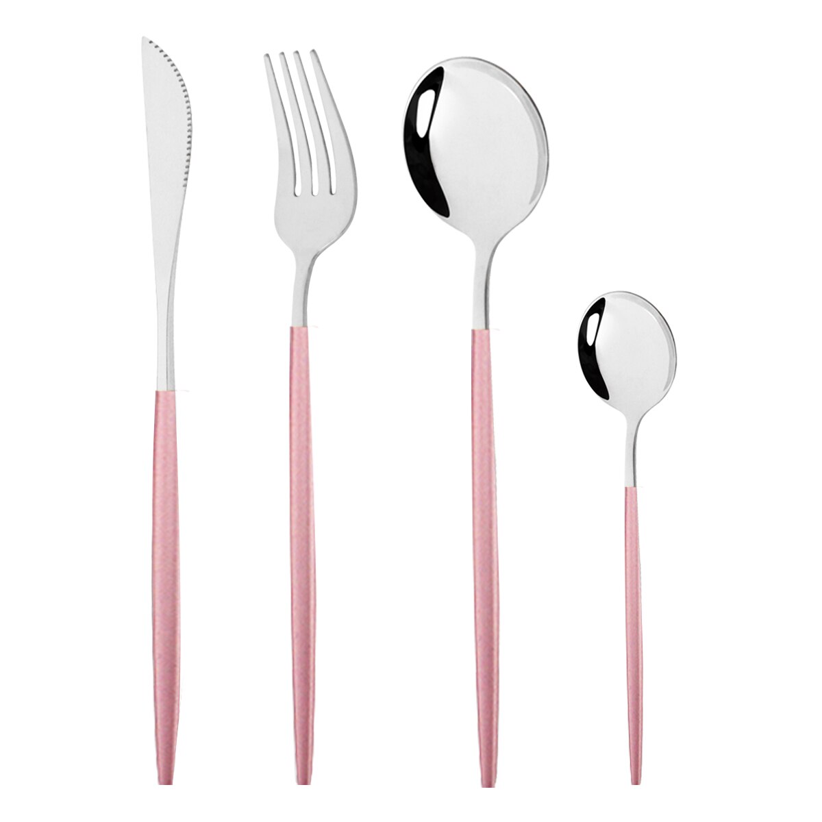 Vaisselle arc-en-ciel vaisselle ensemble de couverts en acier inoxydable de luxe couverts maison fourchette cuillère couteau cuisine dîner ensemble directe: 4Pcs Pink Silver