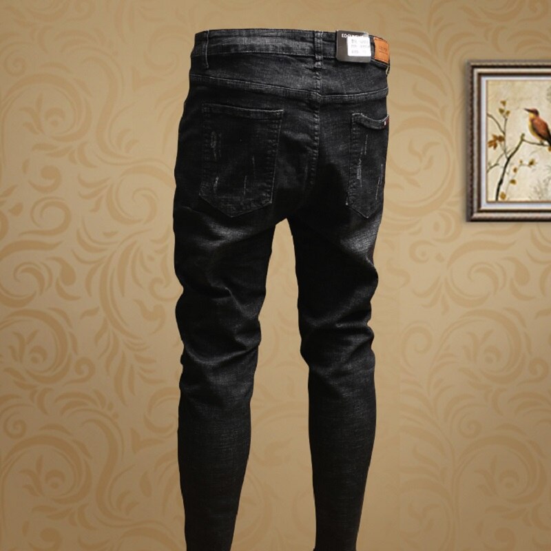 Men Jeans Ripped Slim Fit Black Stretch Pencil Pants for Cowboys Clothing PSMJ69