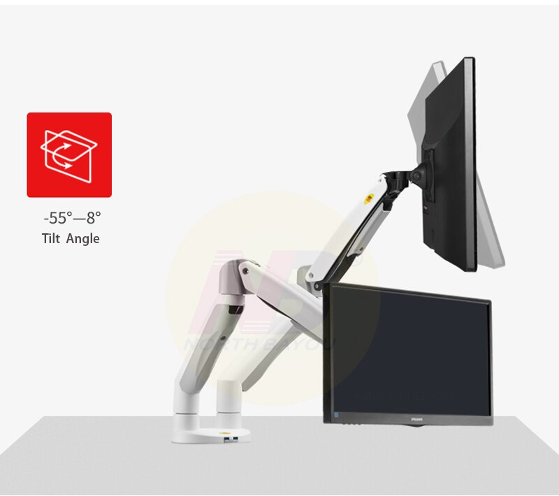 Aluminum Alloy 22-32 inch Dual Monitor Mount Gas Spring Arm Full Motion Monitor Holder Support with 2 USB Ports 3-12kgs NB F195A