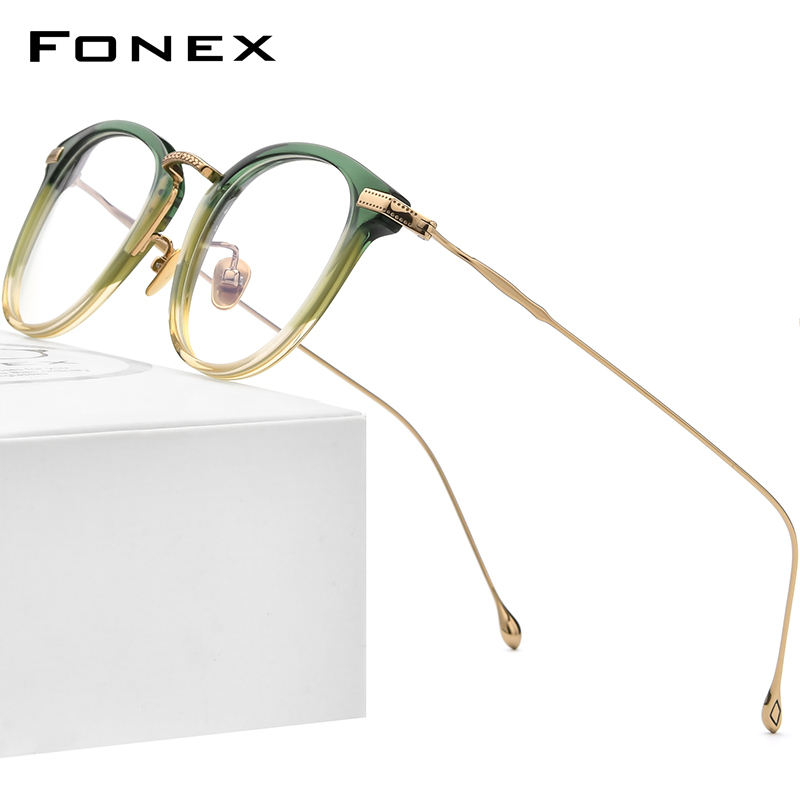 Fonex asetaatti titaani lasit kehys miehet retro neliö reseptilasit naisten optiset silmälasit silmälasit  f85648: Vihreä