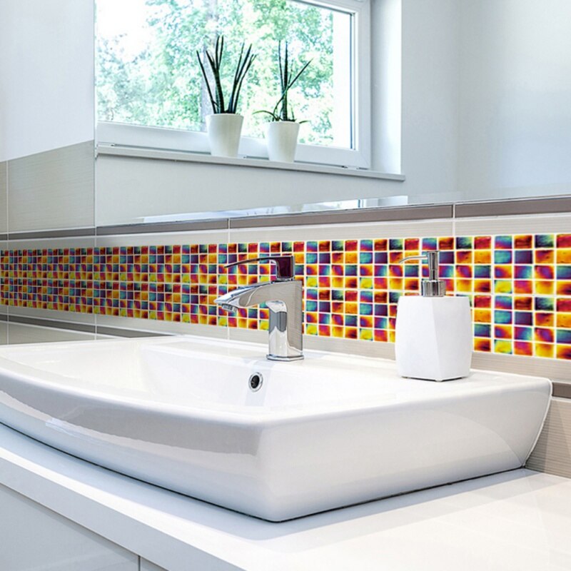 Azulejo adhesivo 3D de tres dimensiones con de mosaico autoadhesivo para pared azulejo de simulación anticolisión para cocina/baño