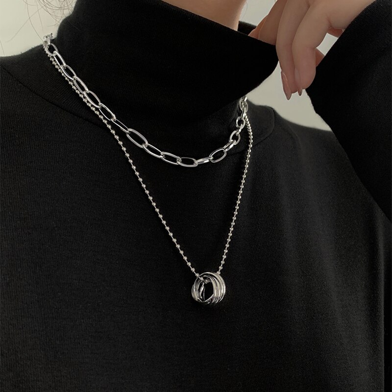 modisch Doppel schicht Lange Kette Halskette Einfache Minimalistischen Punk Kette Halskette für Frauen Männer Gothic Schmuck