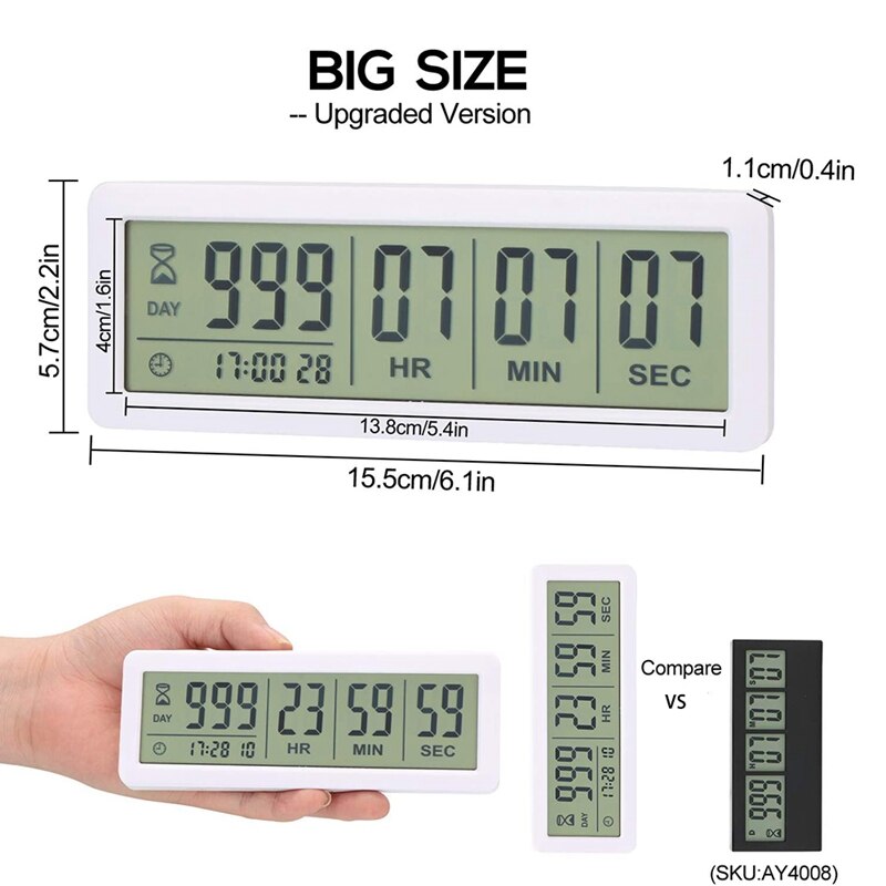 Big Digital Countdown Days Timer Clock - 999 Days Count Down Clock Timer for Graduation Lab Kitchen