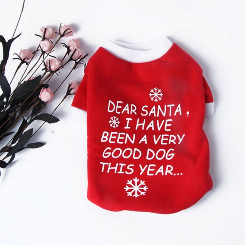 Roliga kläder för hundar polyester röd jul brev mönster hund t-shirt klassisk jul fyra storlek hundkläder