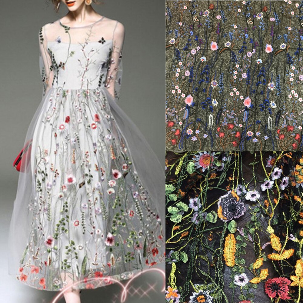 Tela de malla Floral bordada para vestido de novia, velo de gasa de tul para hacer vestidos, ropa de encaje