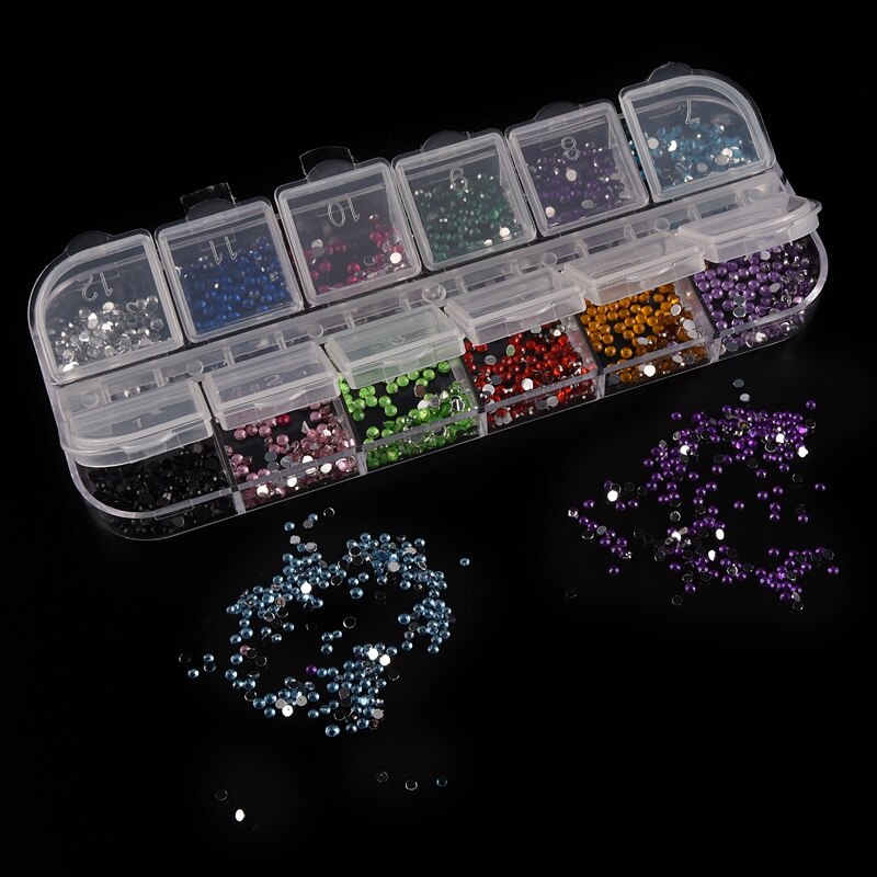 K-STAR Steentjes Shinny2mm Nail Art Decorations 12 Kleuren Nail Decoratie Ronde Box Set: Default Title