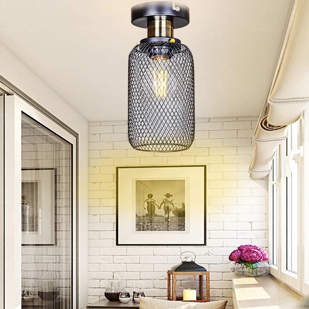 Luces de techo de jaula Vintage minimalistas negras, lámpara de cafetería/bar/ventana/loft, lámparas de techo de varios estilos, decoración, iluminación interior E27