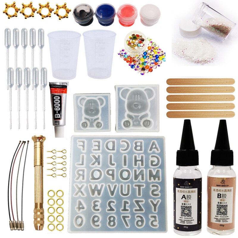 QIAOQAIO DIY Epoxy Resin Gummy bear with letters Molds Jewelry Making Tool Kit With Resin AB Glue key chain kit DIY: Default Title