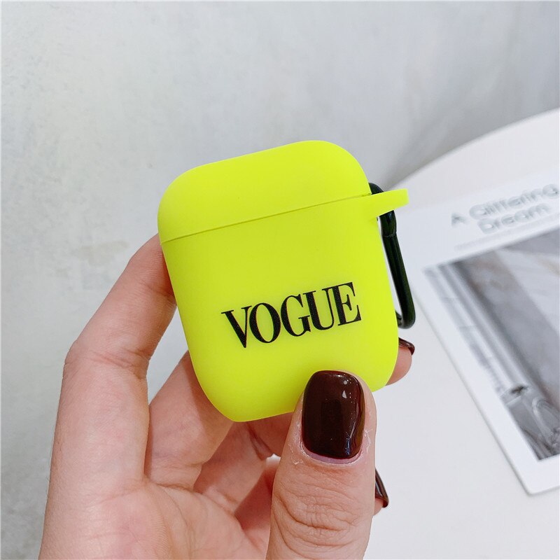 Fluorescent color Simple letter For Airpods Case Cute cartoon Bluetooth Earphone Protective Cover For Airpod 2 soft case: style 2