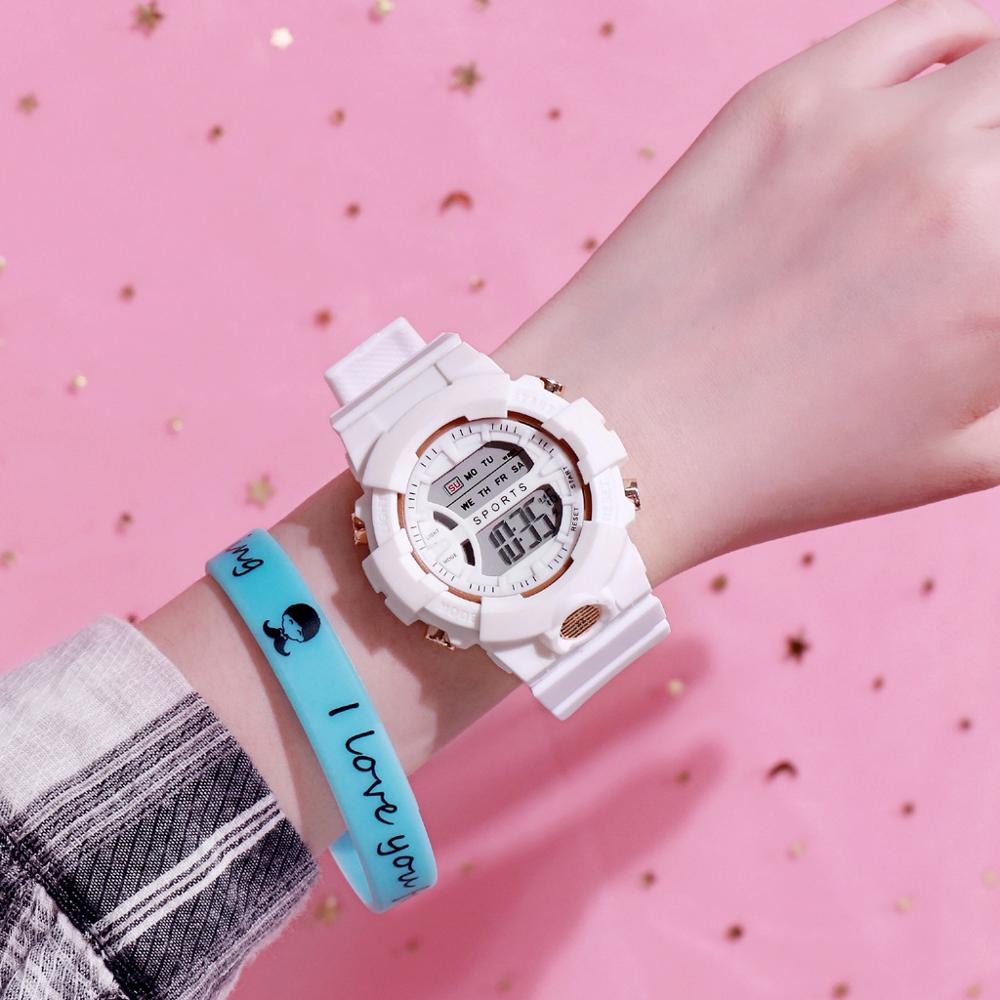 LED Digital Watch Women Sport Casual Electronic Female Clock Luxury Silicone Bracelet Wristwatch Strap Reloj Mujer: white