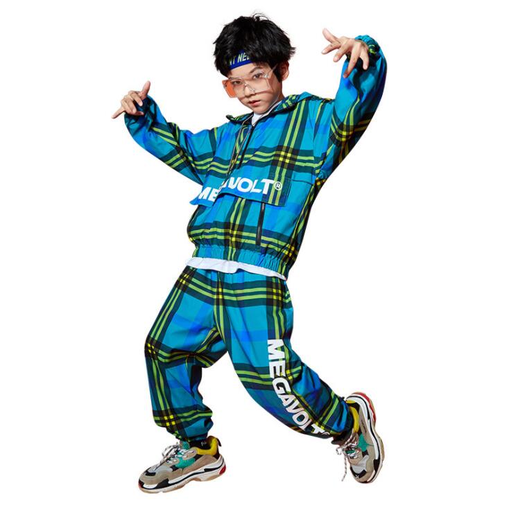 Ropa de Hip Hop de Festival para Niños, camisa de gran tamaño, ropa de calle a cuadros, pantalones para niñas, traje de baile de Jazz, conjunto de ropa: 110