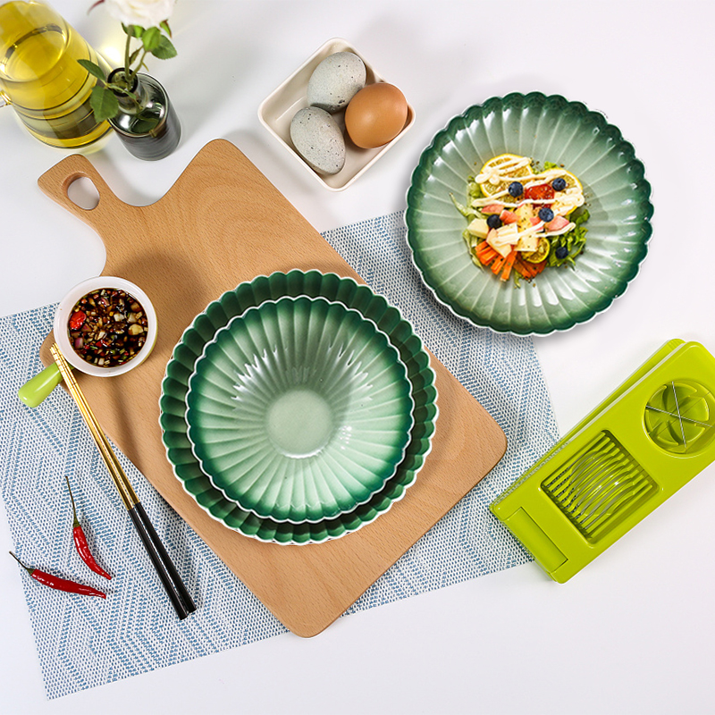 Kitchen Cutlery Set Nordic Creativity Deep Dish Dinner Plate Gradient Green Ceramic Plate Bowl Home Steak Western Food Tableware