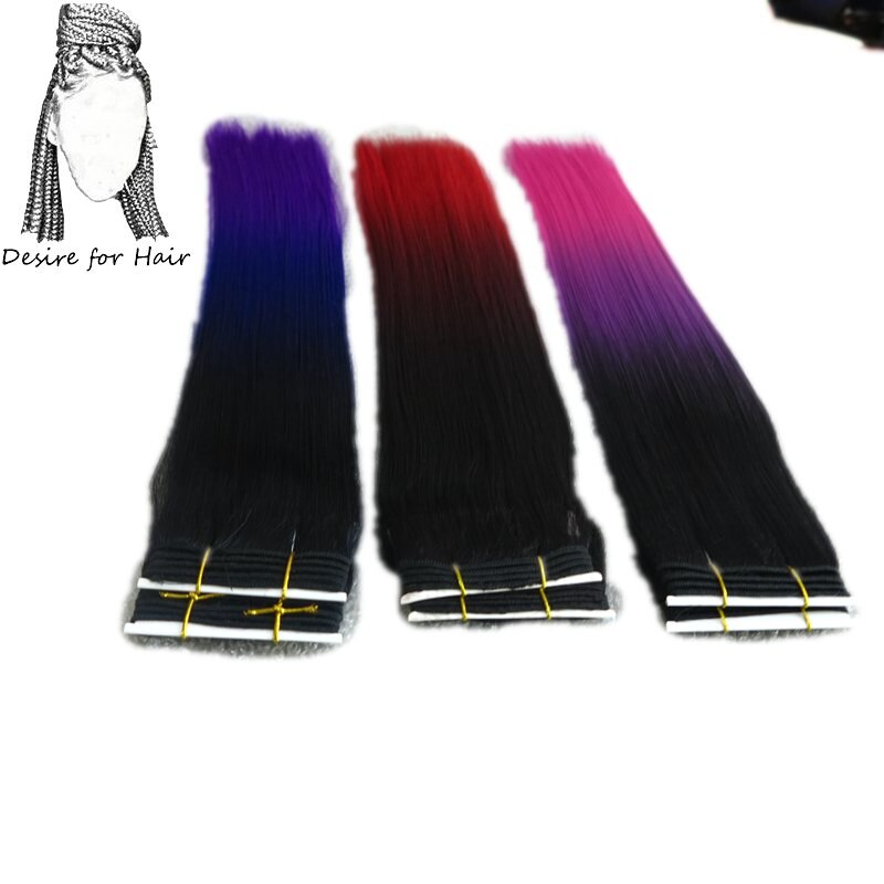 Deseo de pelo 20 pulgadas 100g extensiones de pelo ondulado sintético rectas resistentes al calor color degradado por lote, color morado y rosa