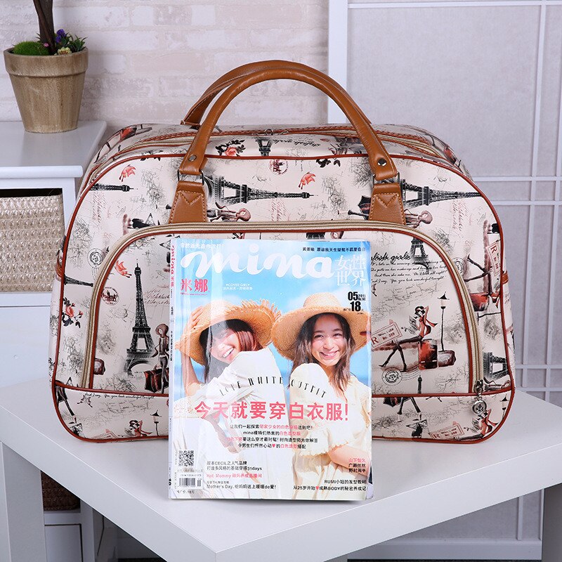 Women Travel Bags PU Leather Large Capacity Waterproof Print Luggage Duffle Bag Men Casual Travelling Weekend Bags