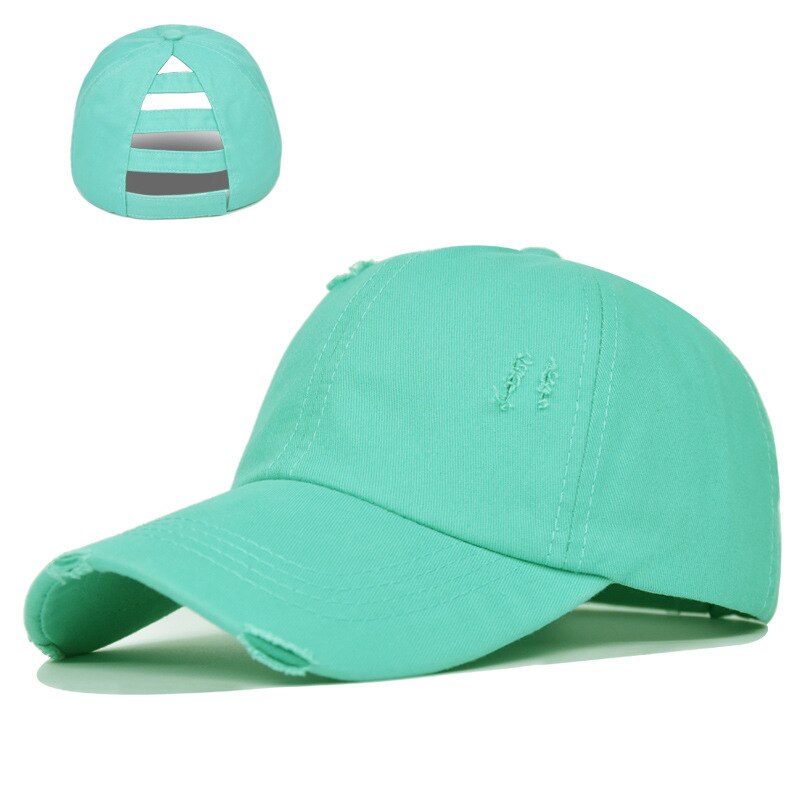Boné de beisebol buraco lavado nova primavera sólida sunhat homens mulheres verão algodão snapback bonés hip hop chapéu de pesca retro rabo de cavalo viseira: Green Cap