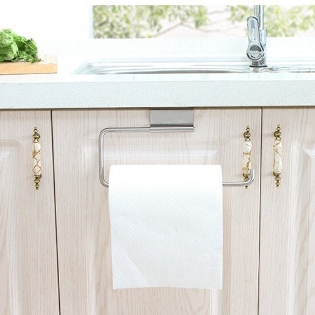 Over the Drawer Cabinet Door Paper Towel Roll Hanger Rack for Kitchen Bathroom Stainless Steel Hook