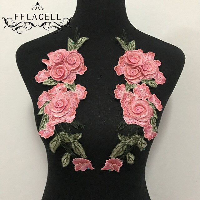 Fflacell 2 Stks/paar Borduren Rose Bloem Patches Voor Kleding Jurk Hoed Tas Jeans Applique Ambachten Kleding Accessoires