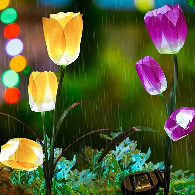 Lámpara decorativa de jardín con forma de flor de tulipán alimentada por energía Solar, iluminación de paisaje exterior única para camino de jardín, luces de estaca para césped N01
