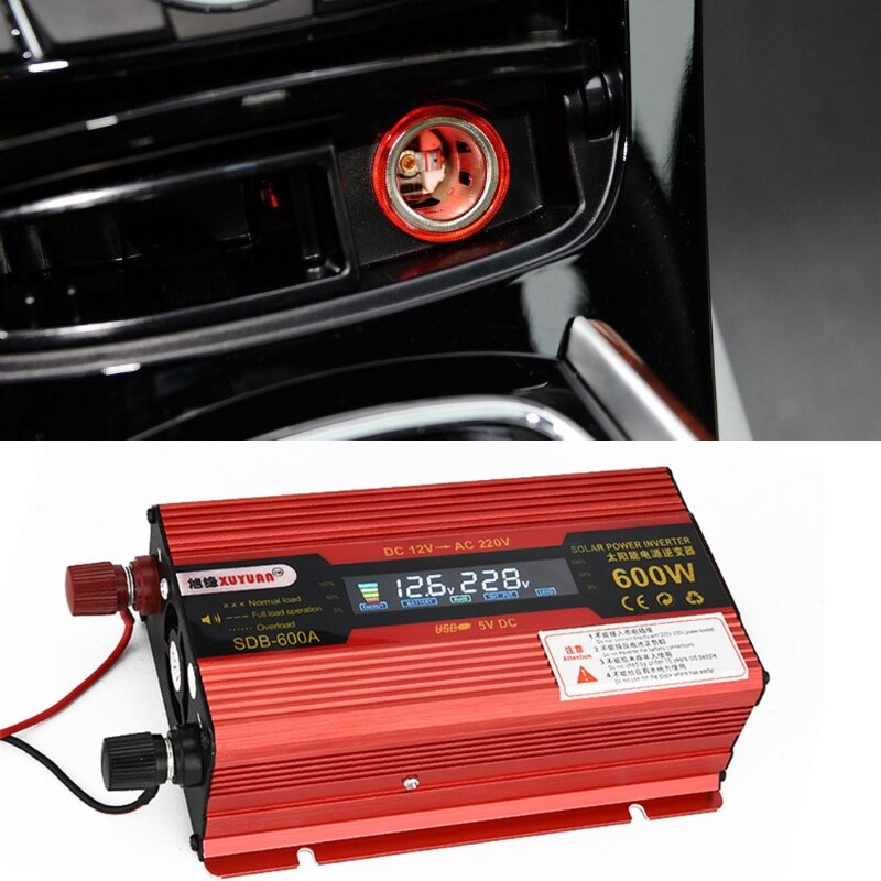 600 Car Inverter DC 12V/24V to AC 110V/220V Voltage Converter with LCD Display