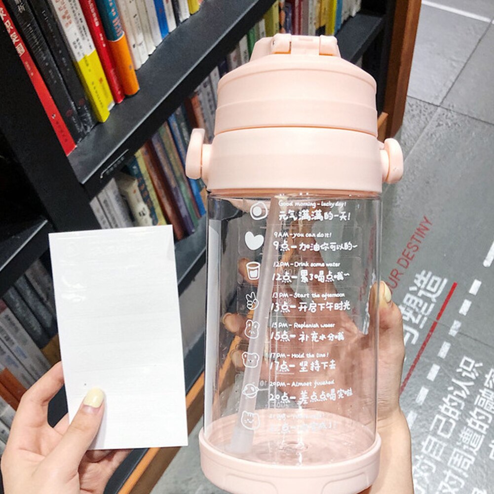 750ml Plastic Straw Water Bottle Cup Sports Travel Portable Leak-proof Water Bottle Kettle with Handle Gym Large Capacity Water: Large