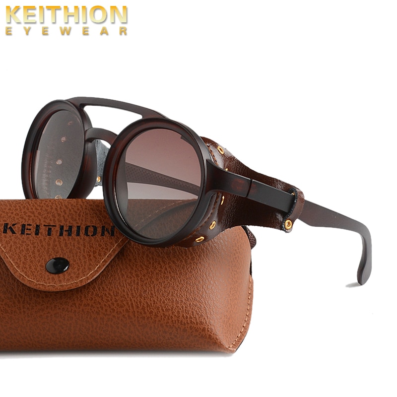 KEITHION Vintage Steam Punk Polarized Sunglasses Men Shield Windproof Eyeglasses Brand Steampunk Retro Round Sunglasses Women