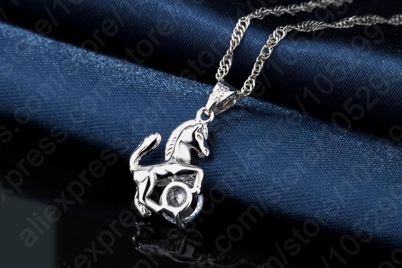 Trendy Horse Pendant 925 Sterling Silver Jewelry Cubic Zircon Necklace Earring For Women Wedding Set