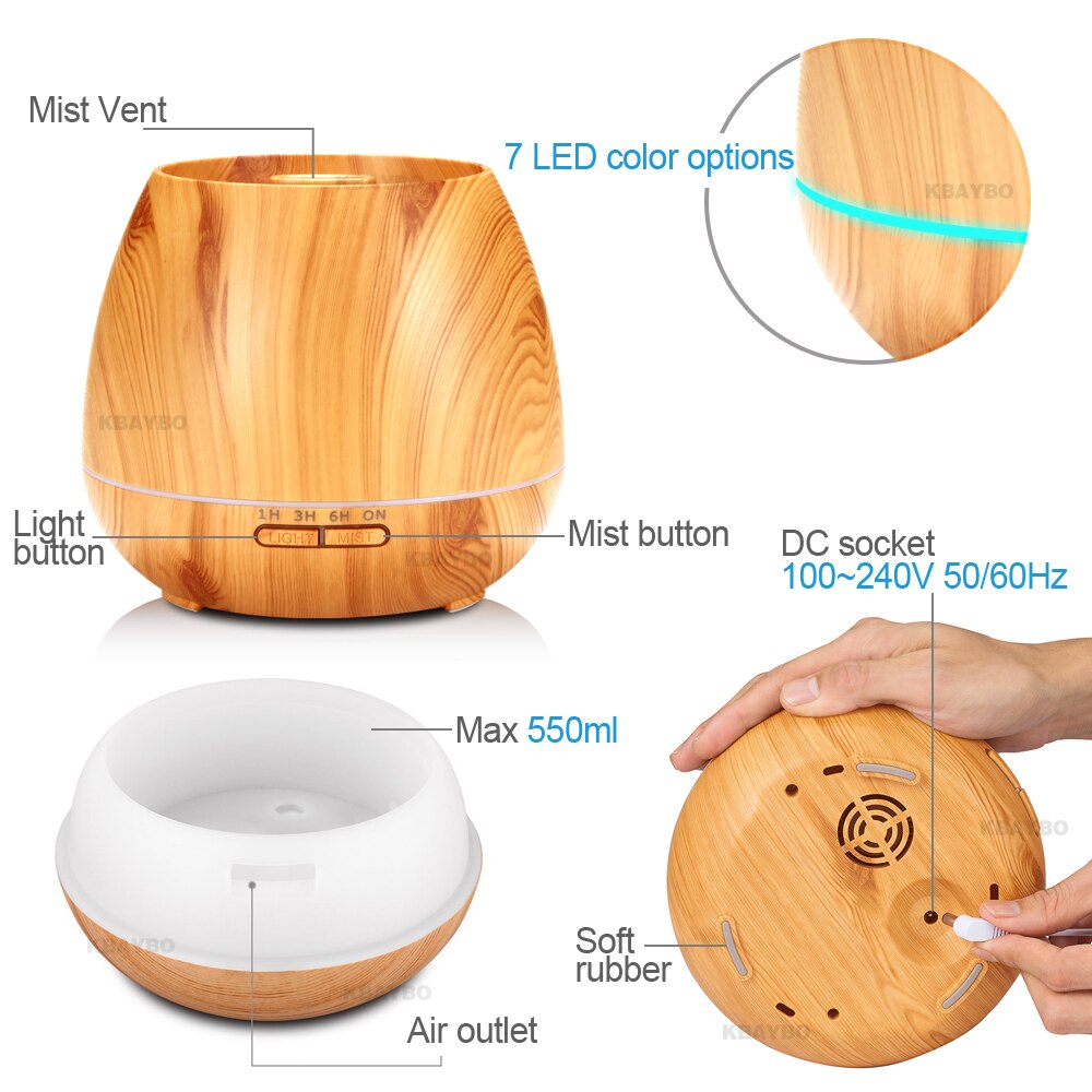 550ml wifi Electric Aroma air diffuser wood grain Ultrasonic air humidifier Essential oil Aromatherapy cool mist maker for home