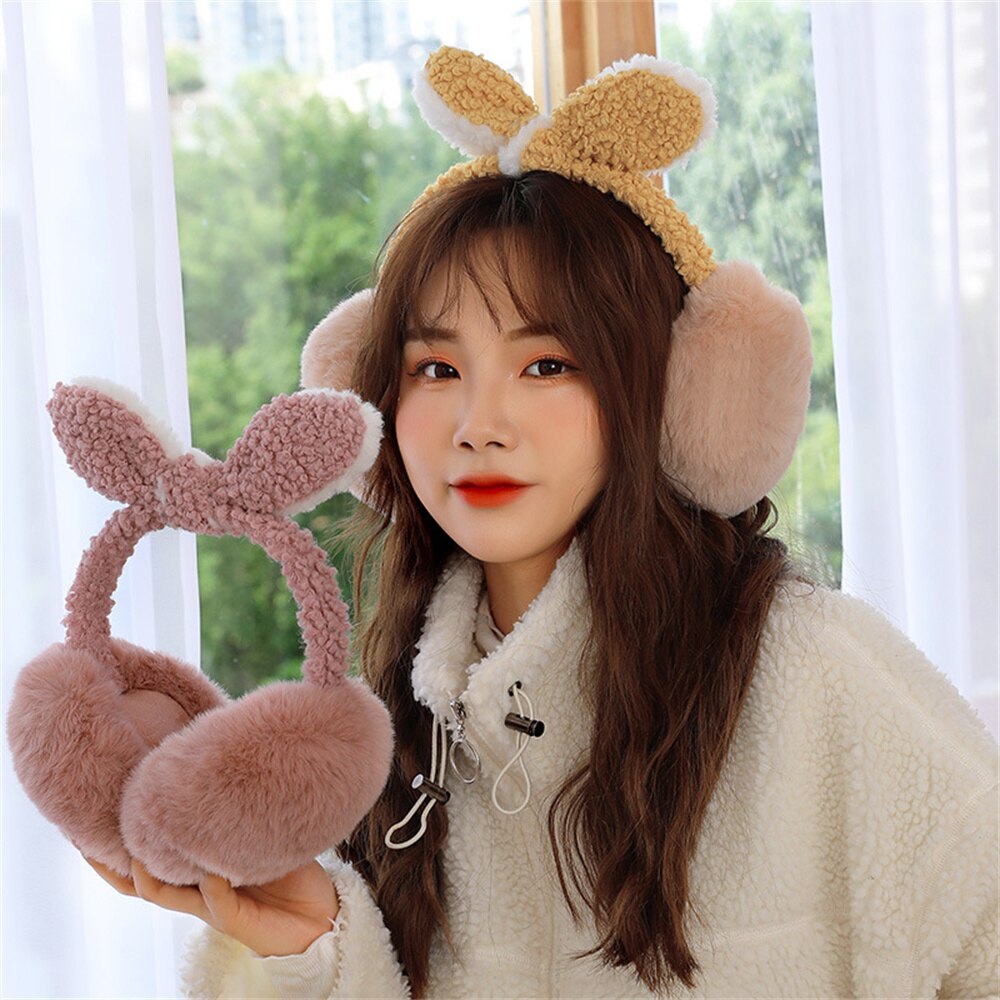 Lovely Winter Warm Bunny Ear Warmers Glitter Ears Plush Earmuffs For Women Playful Girls Ear Muffs Cold Protection Warm