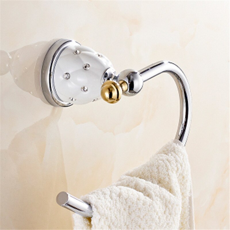 Håndklæde ringe massiv messing guld håndklædeholder badehylde håndklædestativ bøjler luksus badeværelse tilbehør vægmonteret håndklædestang: Stil 4