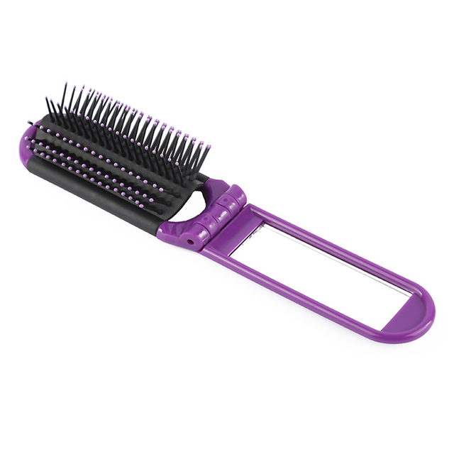 Peigne à cheveux de voyage , Portable et pliable, avec miroir, format de poche Compact, portefeuille, outils de coiffure: Purple