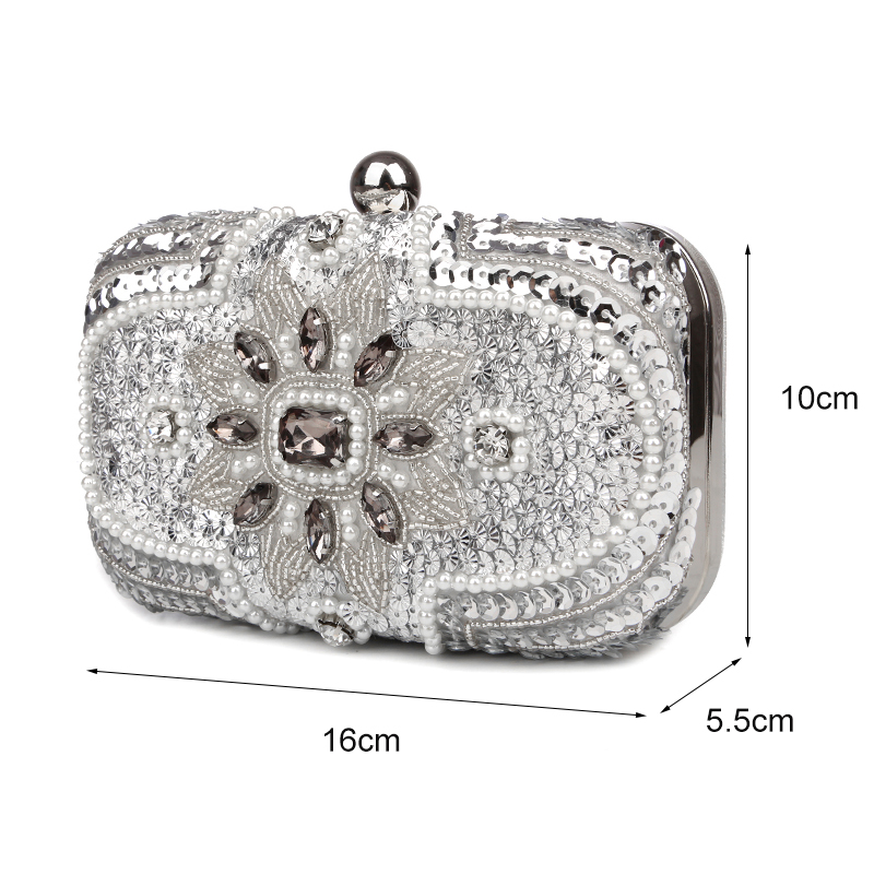 Silver Clutch Purse Glitter Vrouwen Kralen Clutch Avondtassen Met Kettingen Handtas Wedding Party Bag Banket Pochette Femme W611