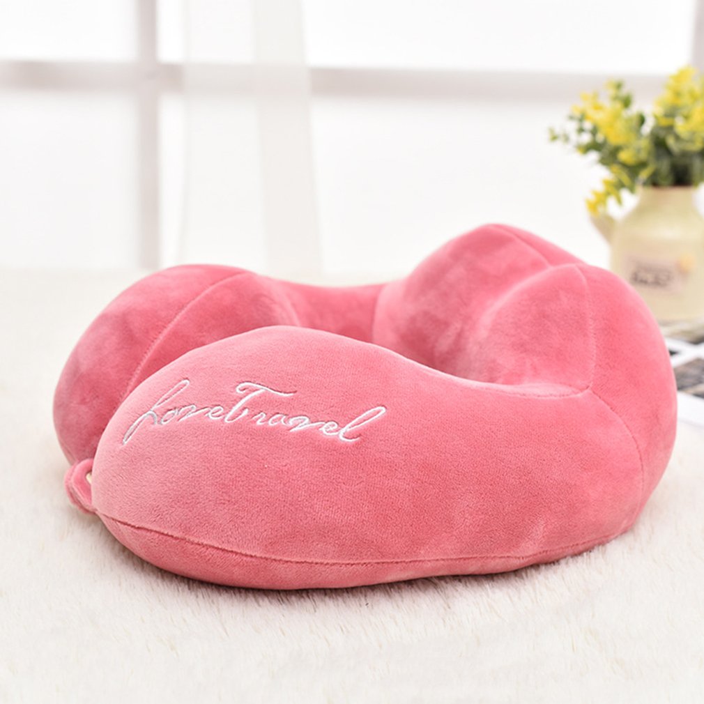 Inflatable Travel Pillow U Shaped Inflatable Neck Cervical Head Pillow Soft Compact Lightweight Travel Air Pillows: Pink