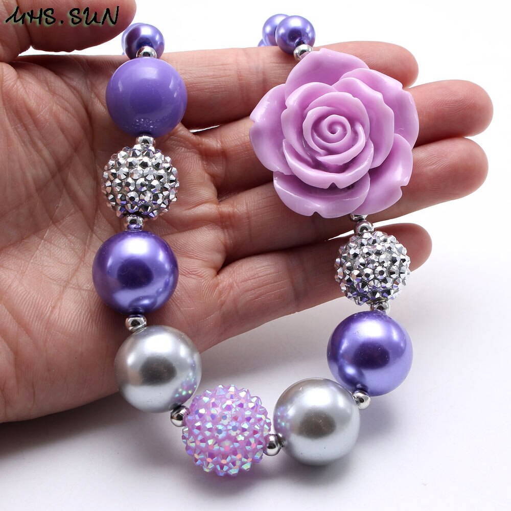 MHS. SOLE di Fascino Delle Ragazze Viola chunky fiore collana di perle per i bambini di perle choker dei monili collana bubblegum bambino migliore regalo 1 pz/lotto