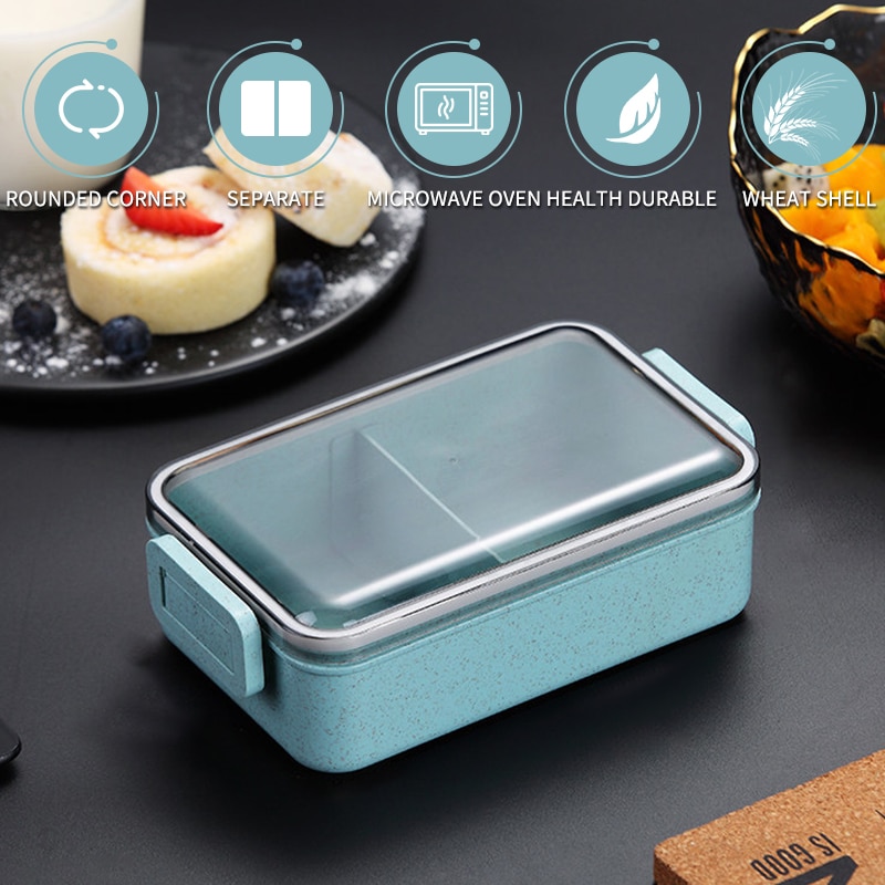Caja de almuerzo de paja de trigo Bento cajas de microondas vajilla de almacenamiento de alimentos caja de alimentos
