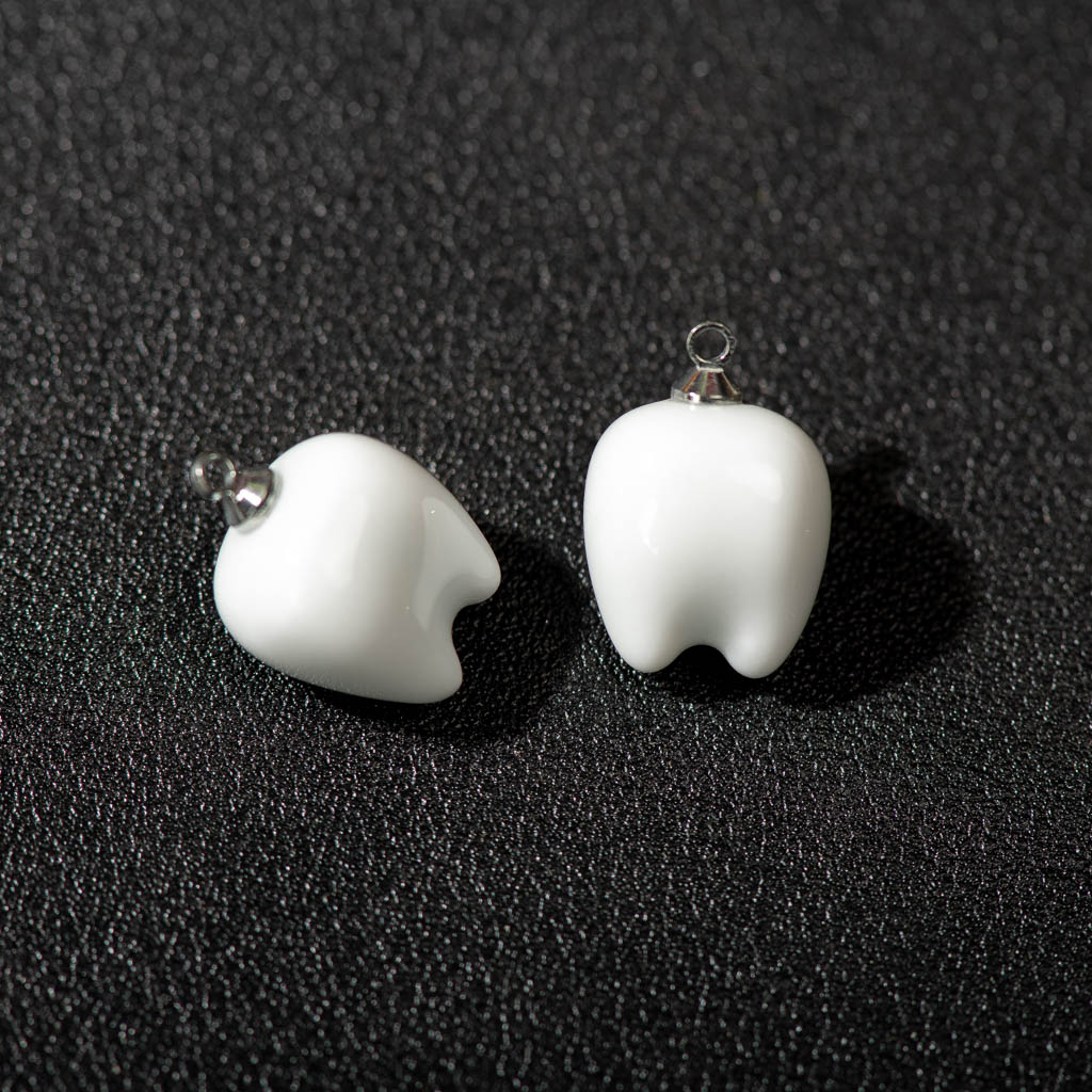 2Pcs 2Size Keramische Tanden Hanger Ketting & Earring Set Ideaal Voor Diy Porselein Sieraden Maken Accessoires Z747: WHITE