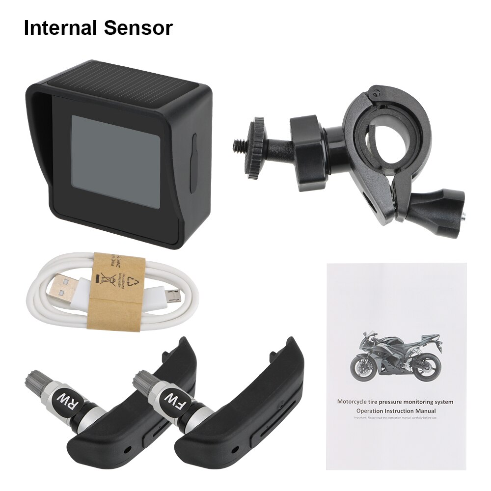 Moto Tire Pressure Tyre Temperature Monitoring Alarm System Motorcycle TPMS Internal/External Sensors LCD Display Solar Charging: Internal Sensor