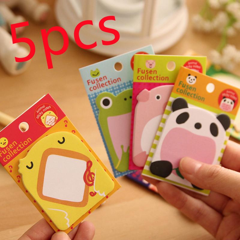 Kawaii Post-it Note Paper Cute Cartoon Bookmark Animal Self-adhesive Paper School Supplies Stickers For Kids Student Gi: 5pcs