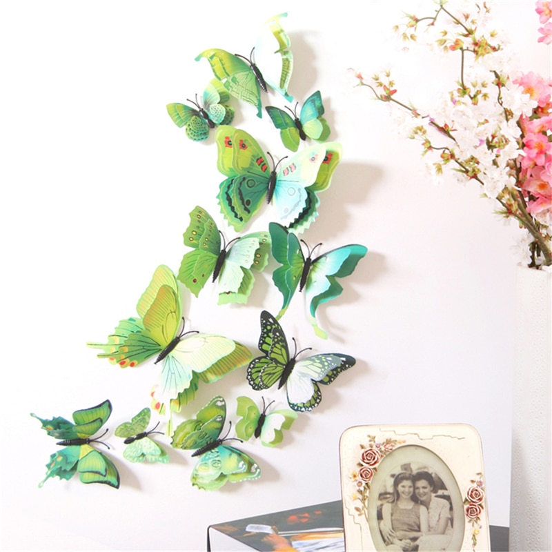 12 Uds pegatinas de mariposa 3D para pared manualidades decoración hogareña pegatinas de pared para sala de estar, dormitorio, cocina, baño, decoración para habitación de niños