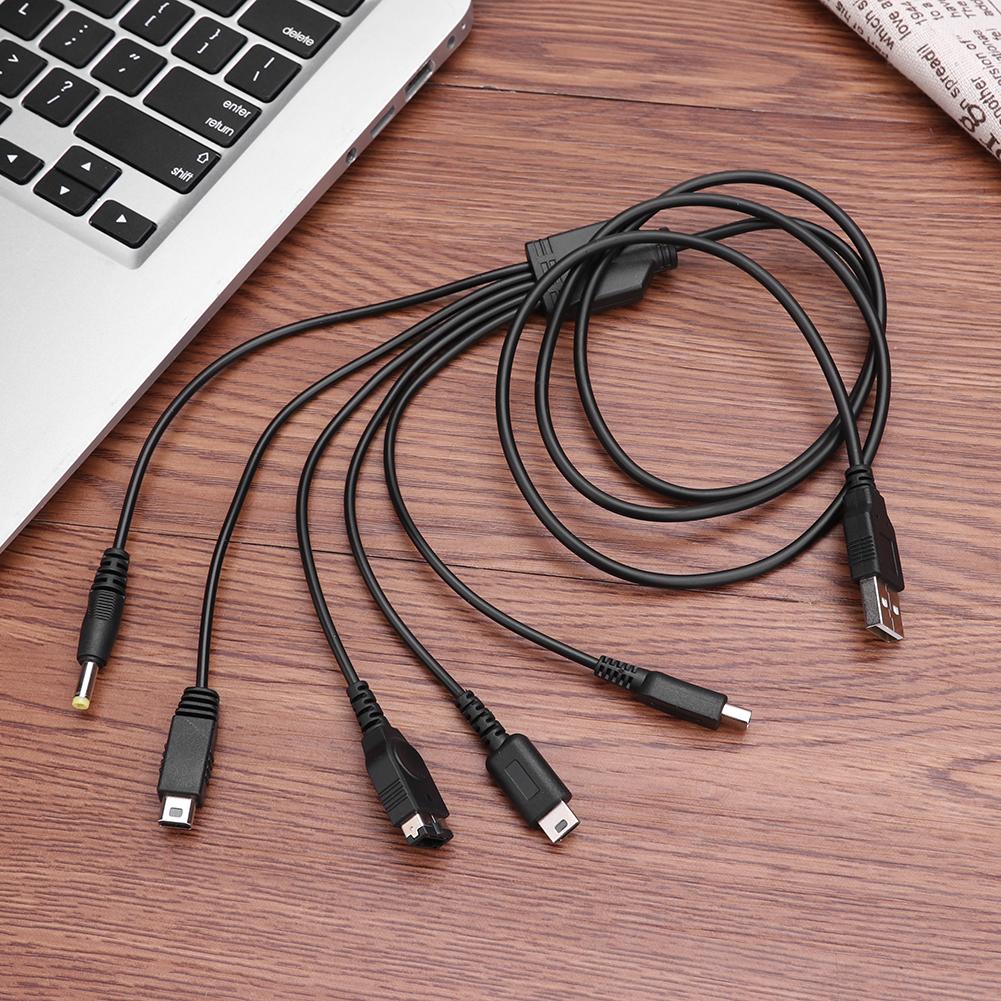 Cable cargador USB 5 en 1 para consola de juegos, Cable de carga Cable USB a 5 puertos para SP/Nintendo 3DS/NDS LITE/WII U/PSP