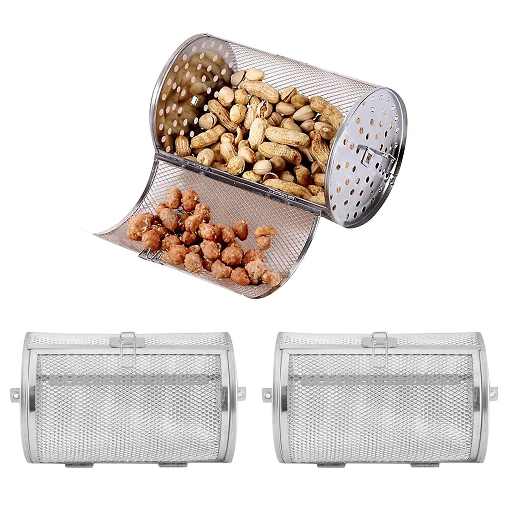 2x Stainless Steel Oven Basket Coffee Bean Baking Rotisserie Grill Cage Kitchen